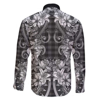 Hawaii Palaka Family Matching Off Shoulder Short Dress and Hawaiian Shirt Black Tribal Pattern With Tropical Flowers - Polynesian Pride