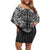 Hawaii Palaka Family Matching Off Shoulder Short Dress and Hawaiian Shirt Black Tribal Pattern With Tropical Flowers - Polynesian Pride