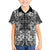 Hawaii Palaka Family Matching Off Shoulder Short Dress and Hawaiian Shirt Black Tribal Pattern With Tropical Flowers - Polynesian Pride