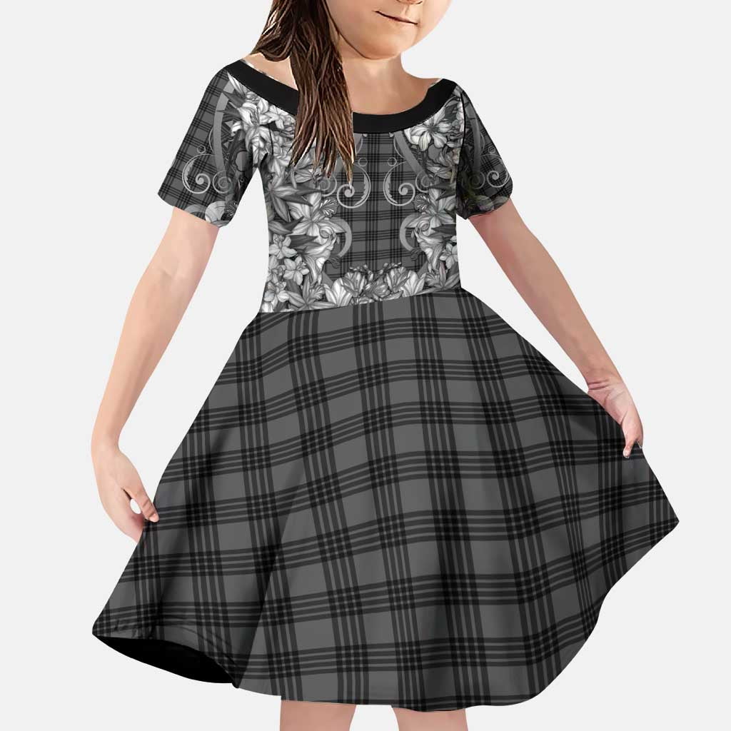 Hawaii Palaka Family Matching Puletasi and Hawaiian Shirt Black Tribal Pattern With Tropical Flowers - Polynesian Pride