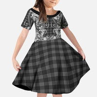 Hawaii Palaka Family Matching Puletasi and Hawaiian Shirt Black Tribal Pattern With Tropical Flowers - Polynesian Pride