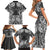 Hawaii Palaka Family Matching Short Sleeve Bodycon Dress and Hawaiian Shirt Black Tribal Pattern With Tropical Flowers - Polynesian Pride