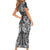 Hawaii Palaka Family Matching Short Sleeve Bodycon Dress and Hawaiian Shirt Black Tribal Pattern With Tropical Flowers - Polynesian Pride