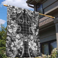 Hawaii Palaka Garden Flag Black Tribal Pattern With Tropical Flowers - Polynesian Pride