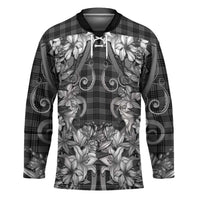 Hawaii Palaka Hockey Jersey Black Tribal Pattern With Tropical Flowers LT05 Unisex Black - Polynesian Pride