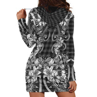 Hawaii Palaka Hoodie Dress Black Tribal Pattern With Tropical Flowers - Polynesian Pride