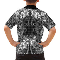 Hawaii Palaka Kid Hawaiian Shirt Black Tribal Pattern With Tropical Flowers - Polynesian Pride