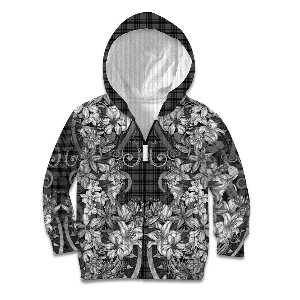 Hawaii Palaka Kid Hoodie Black Tribal Pattern With Tropical Flowers - Polynesian Pride