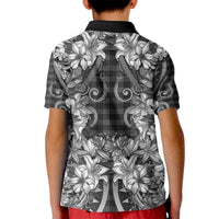 Hawaii Palaka Kid Polo Shirt Black Tribal Pattern With Tropical Flowers - Polynesian Pride