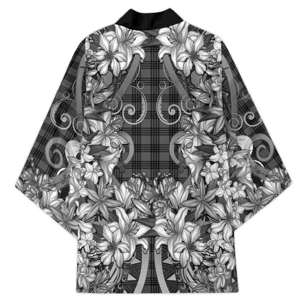 Hawaii Palaka Kimono Black Tribal Pattern With Tropical Flowers - Polynesian Pride