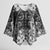 Hawaii Palaka Kimono Sleeve Blouse Black Tribal Pattern With Tropical Flowers - Polynesian Pride