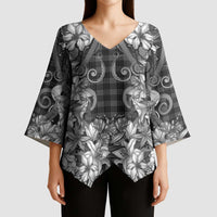 Hawaii Palaka Kimono Sleeve Blouse Black Tribal Pattern With Tropical Flowers LT05 - Polynesian Pride