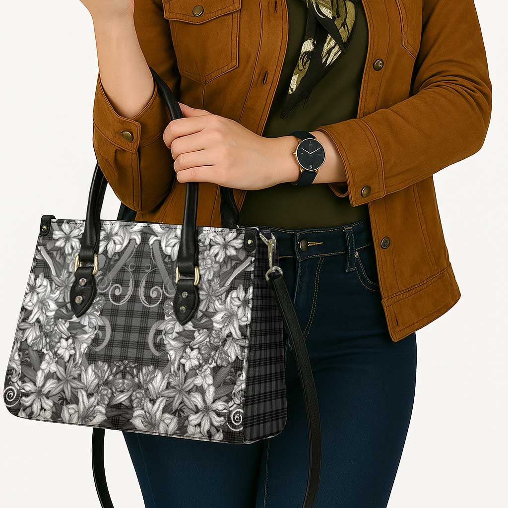 Hawaii Palaka Leather Bag Black Tribal Pattern With Tropical Flowers - Polynesian Pride