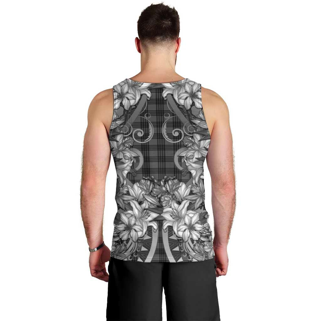 Hawaii Palaka Men Tank Top Black Tribal Pattern With Tropical Flowers - Polynesian Pride