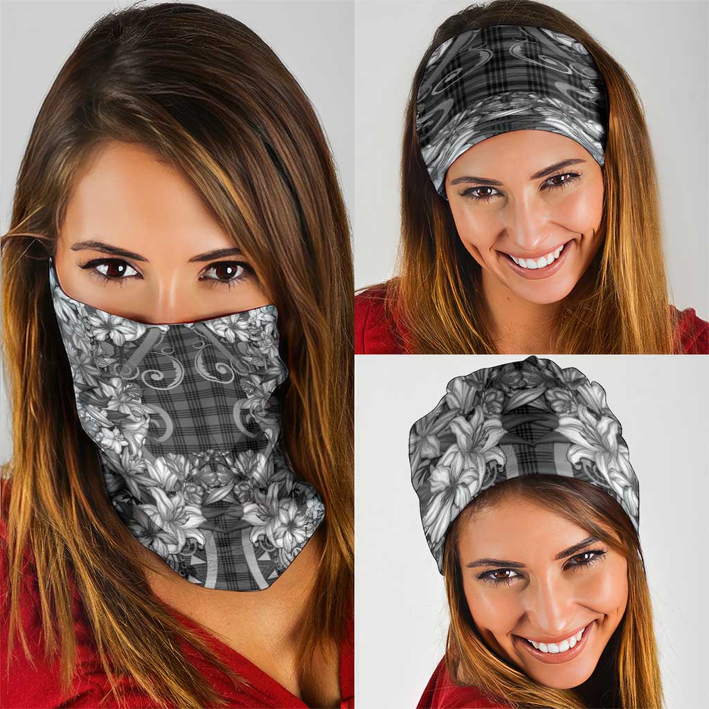 Hawaii Palaka Neck Gaiter Black Tribal Pattern With Tropical Flowers - Polynesian Pride