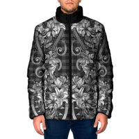 Hawaii Palaka Padded Jacket Black Tribal Pattern With Tropical Flowers LT05 Men Black - Polynesian Pride
