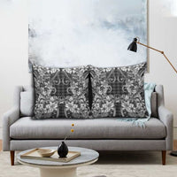 Hawaii Palaka Pillow Cover Black Tribal Pattern With Tropical Flowers - Polynesian Pride