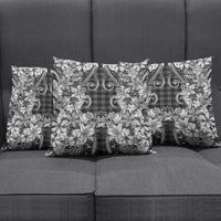 Hawaii Palaka Pillow Cover Black Tribal Pattern With Tropical Flowers - Polynesian Pride