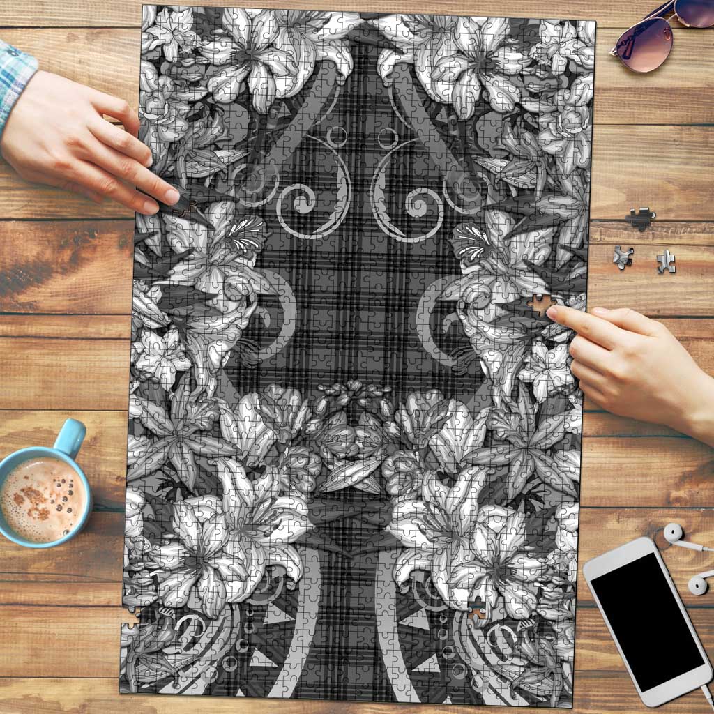 Hawaii Palaka Puzzle Black Tribal Pattern With Tropical Flowers LT05 Black - Polynesian Pride