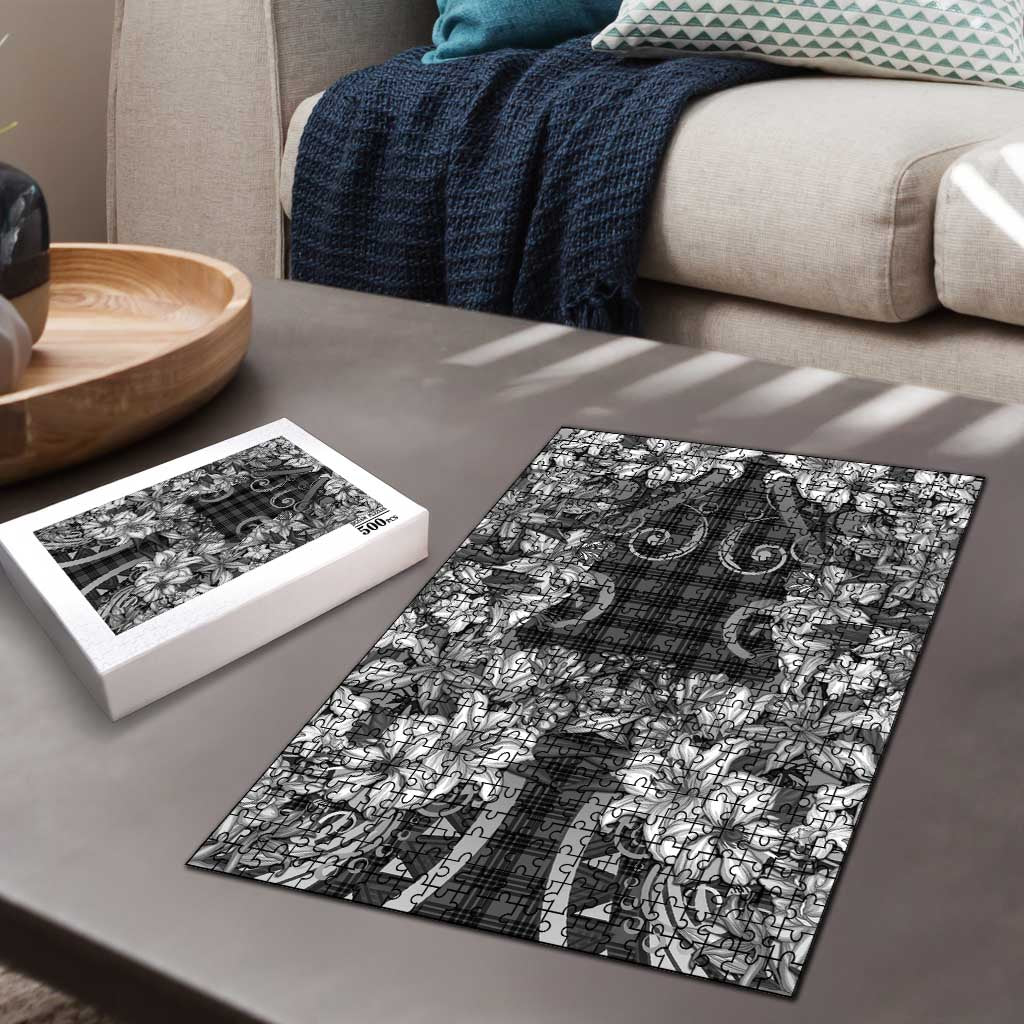 Hawaii Palaka Puzzle Black Tribal Pattern With Tropical Flowers LT05 - Polynesian Pride