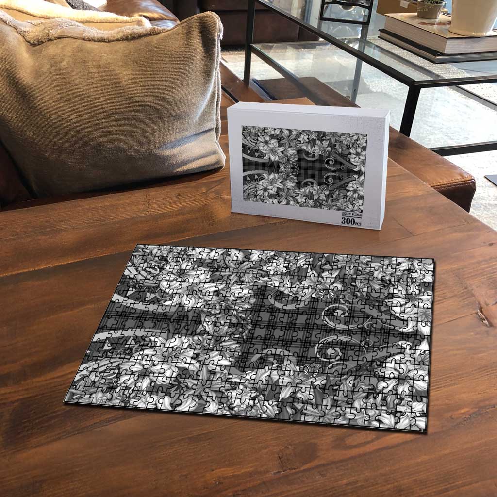 Hawaii Palaka Puzzle Black Tribal Pattern With Tropical Flowers LT05 - Polynesian Pride