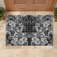 Hawaii Palaka Rubber Doormat Black Tribal Pattern With Tropical Flowers LT05 Black - Polynesian Pride