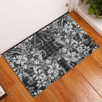 Hawaii Palaka Rubber Doormat Black Tribal Pattern With Tropical Flowers LT05 - Polynesian Pride