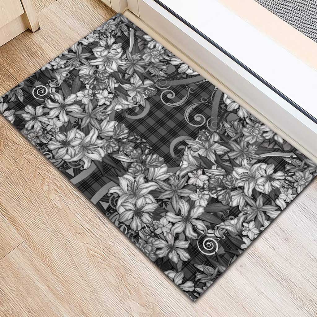 Hawaii Palaka Rubber Doormat Black Tribal Pattern With Tropical Flowers LT05 - Polynesian Pride