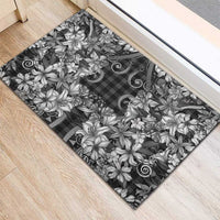 Hawaii Palaka Rubber Doormat Black Tribal Pattern With Tropical Flowers LT05 - Polynesian Pride