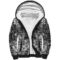Hawaii Palaka Sherpa Hoodie Black Tribal Pattern With Tropical Flowers LT05 Unisex Black - Polynesian Pride