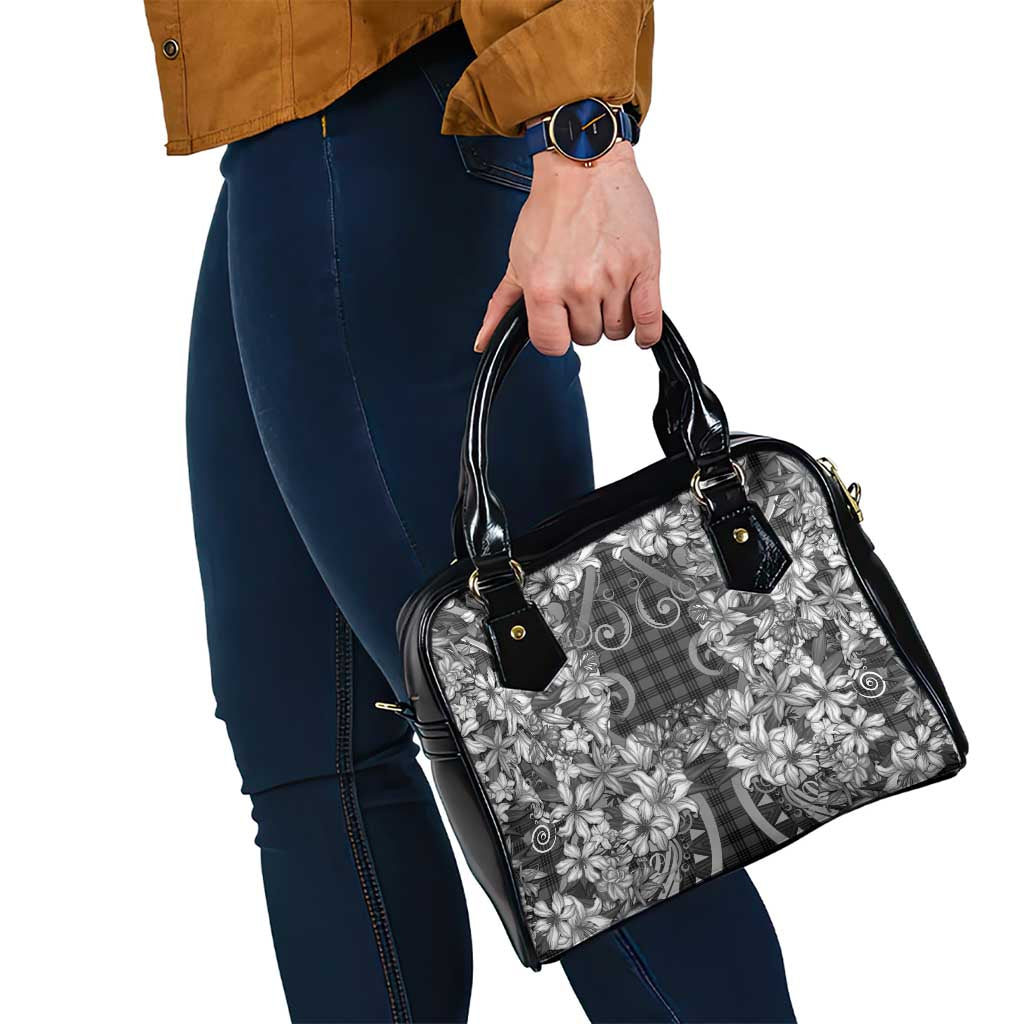 Hawaii Palaka Shoulder Handbag Black Tribal Pattern With Tropical Flowers - Polynesian Pride