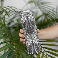 Hawaii Palaka Skinny Tumbler Black Tribal Pattern With Tropical Flowers - Polynesian Pride
