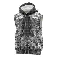 Hawaii Palaka Sleeveless Hoodie Black Tribal Pattern With Tropical Flowers LT05 Black - Polynesian Pride