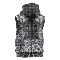 Hawaii Palaka Sleeveless Hoodie Black Tribal Pattern With Tropical Flowers LT05 - Polynesian Pride