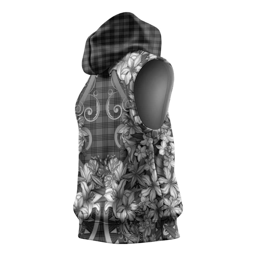 Hawaii Palaka Sleeveless Hoodie Black Tribal Pattern With Tropical Flowers LT05 - Polynesian Pride