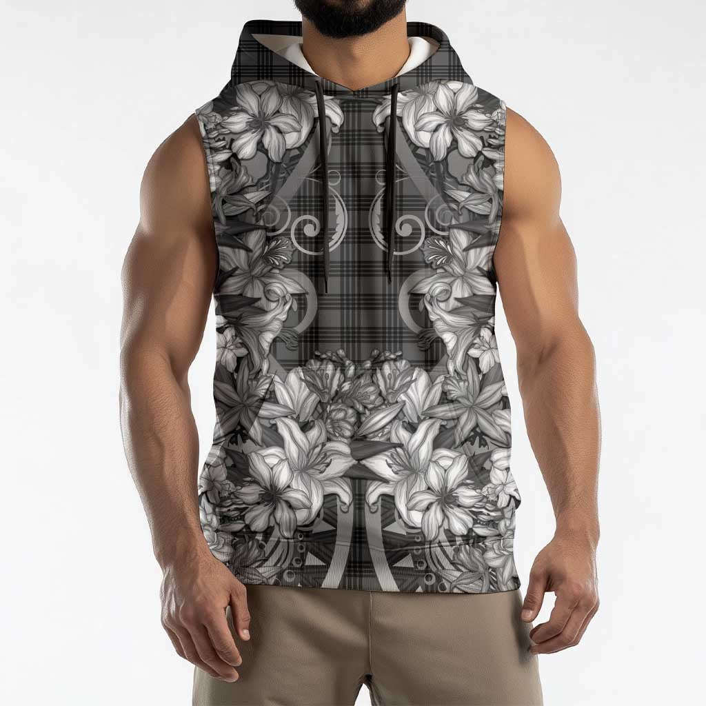 Hawaii Palaka Sleeveless Hoodie Black Tribal Pattern With Tropical Flowers LT05 - Polynesian Pride