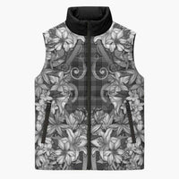 Hawaii Palaka Sleeveless Puffer Jacket Black Tribal Pattern With Tropical Flowers LT05 Unisex Black - Polynesian Pride