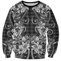 Hawaii Palaka Sweatshirt Black Tribal Pattern With Tropical Flowers LT05 Unisex Black - Polynesian Pride
