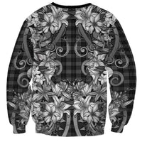 Hawaii Palaka Sweatshirt Black Tribal Pattern With Tropical Flowers LT05 - Polynesian Pride