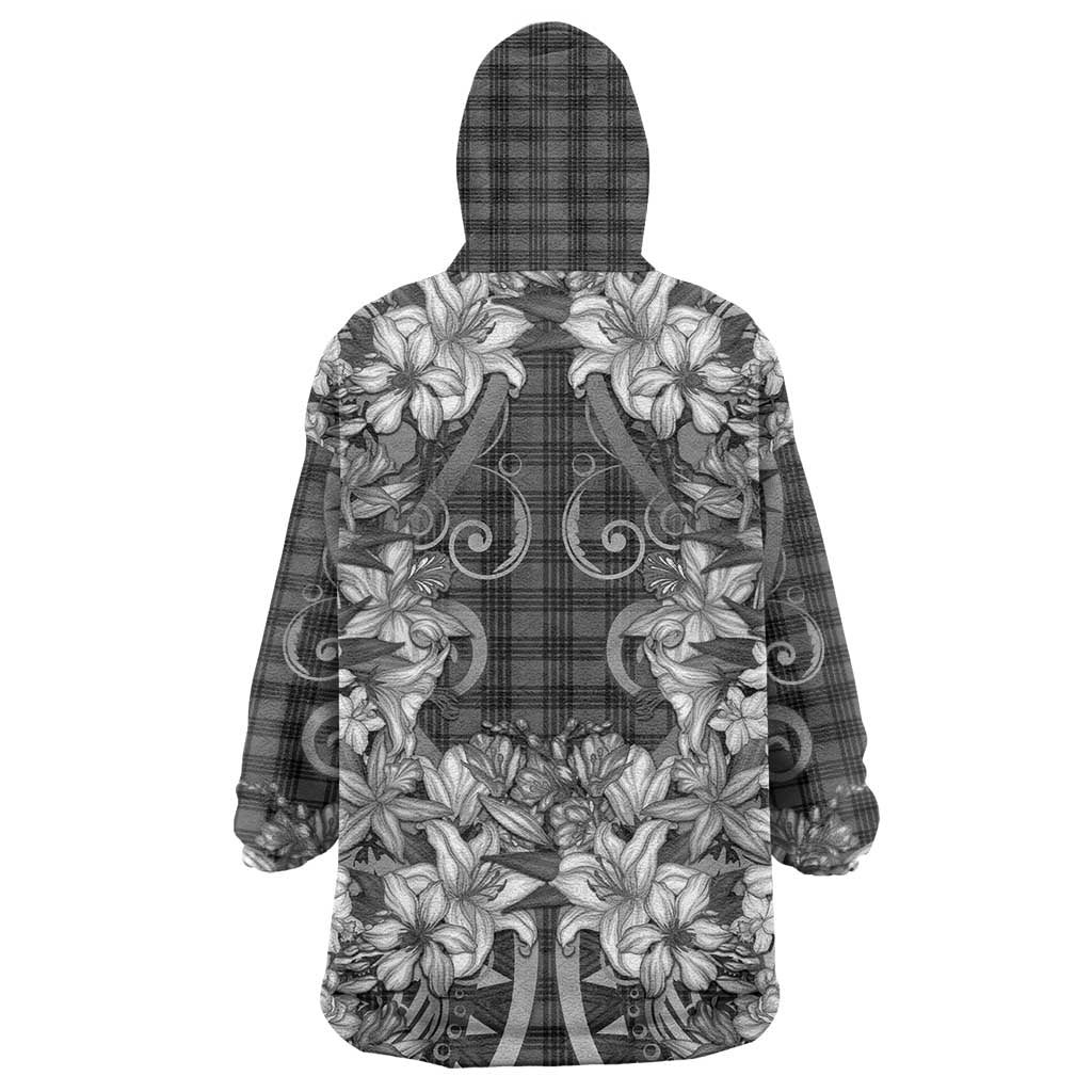 Hawaii Palaka Wearable Blanket Hoodie Black Tribal Pattern With Tropical Flowers LT05 - Polynesian Pride