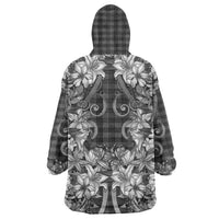 Hawaii Palaka Wearable Blanket Hoodie Black Tribal Pattern With Tropical Flowers LT05 - Polynesian Pride