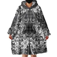 Hawaii Palaka Wearable Blanket Hoodie Black Tribal Pattern With Tropical Flowers LT05 - Polynesian Pride