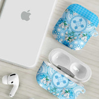 Hawaii Cyan Palaka AirPods Case With Tapa Pattern Tropical Flowers LT05 - Polynesian Pride