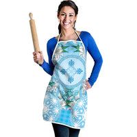Hawaii Cyan Palaka Apron With Tapa Pattern Tropical Flowers LT05 - Polynesian Pride