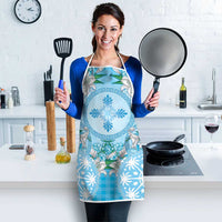 Hawaii Cyan Palaka Apron With Tapa Pattern Tropical Flowers LT05 - Polynesian Pride
