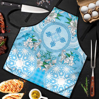 Hawaii Cyan Palaka Apron With Tapa Pattern Tropical Flowers LT05 Cyan - Polynesian Pride