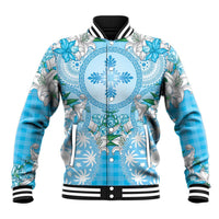 Hawaii Cyan Palaka Baseball Jacket With Tapa Pattern Tropical Flowers LT05 Unisex Cyan - Polynesian Pride