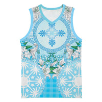 Hawaii Cyan Palaka Basketball Jersey With Tapa Pattern Tropical Flowers LT05 Unisex Cyan - Polynesian Pride