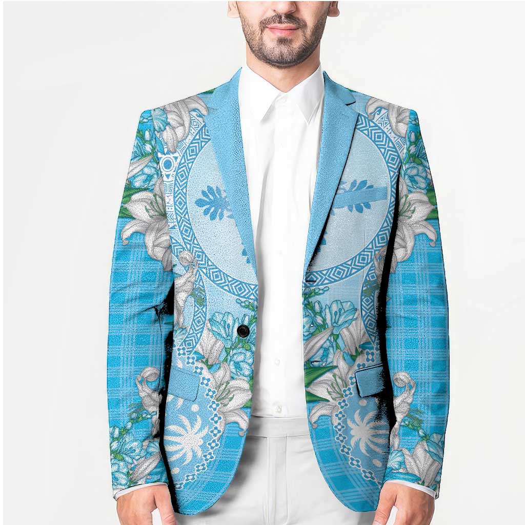 Hawaii Cyan Palaka Blazer With Tapa Pattern Tropical Flowers LT05 - Polynesian Pride