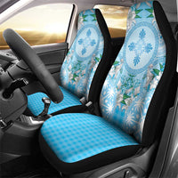 Hawaii Cyan Palaka Car Seat Cover With Tapa Pattern Tropical Flowers - Polynesian Pride